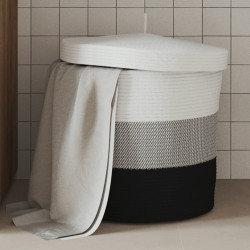 Cesto de arrumação com tampa ø40x35 cm algodão branco e preto