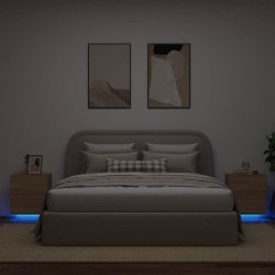 Mesas cabeceira c/ leds 2 pcs derivados madeira carvalho sonoma