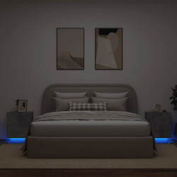Mesas cabeceira c/ leds 2 pcs derivados madeira cinza cimento
