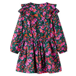 Vestido de criança com mangas compridas rosa-brilhante 104