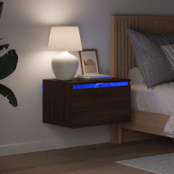 Mesa de cabeceira de parede com luzes LED carvalho castanho