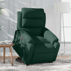Poltrona reclinável elevatória elétrica veludo verde-escuro