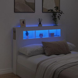 Cabeceira cama c/ leds 140x18,5x103,5 cm deriv. madeira branco