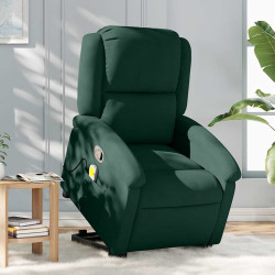 Poltrona elevatória de massagens veludo verde-escuro