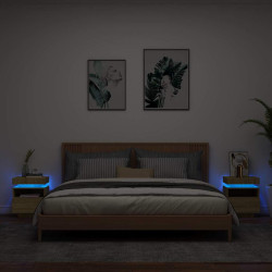 Mesas cabeceira c/ luzes LED 2 pcs 40x39x48,5cm carvalho sonoma