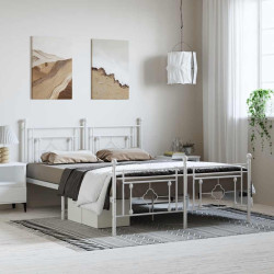 Estrutura de cama com cabeceira e pés 193x203 cm metal branco