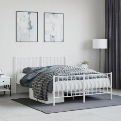 Estrutura de cama com cabeceira e pés 135x190 cm metal branco