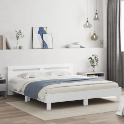 Estrutura de cama com cabeceira e luzes LED 200x200 cm branco