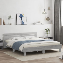 Estrutura cama c/ cabeceira/luzes LED 180x200cm cinzento sonoma