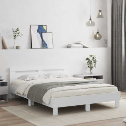 Estrutura de cama c/ cabeceira e luzes LED 150x200 cm branco