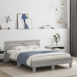 Estrutura cama c/ cabeceira/luzes LED 135x190cm cinzento sonoma