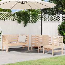 3 Pcs conjunto lounge de jardim madeira de pinho maciça