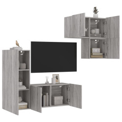 4 Pcs móveis de parede p/ TV derivados de madeira cinza sonoma