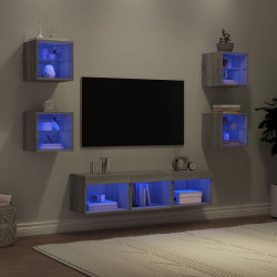 7Pcs móveis parede p/ TV c/ leds deriv. madeira cinza sonoma