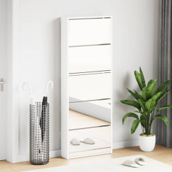 Sapateira c/espelho 5 divisórias 63x17x169,5cm branco brilhante