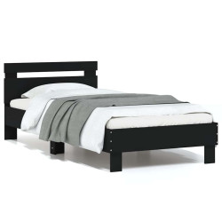 Estrutura de cama com cabeceira e luzes LED 75x190 cm preto