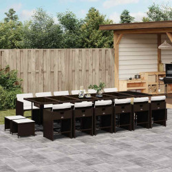 17 Pcs conjunto jantar p/ jardim c/ almofadões vime PE castanho