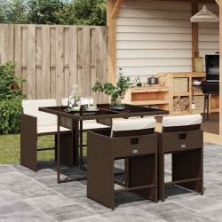 5 Pcs conjunto jantar p/ jardim c/ almofadões vime PE castanho