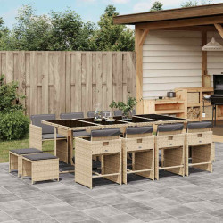 13 Pcs conj. jantar jardim c/ almofadões vime PE bege misturado