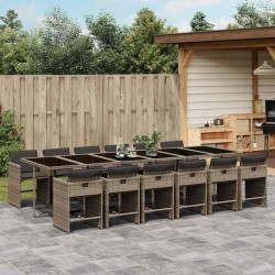 13 Pcs conjunto jantar p/ jardim c/ almofadões vime PE cinzento