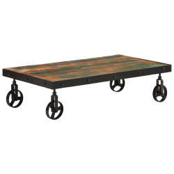 Mesa de centro c/ rodas 100x55x26 cm madeira recuperada maciça