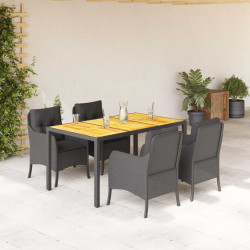 5 Pcs conjunto de jantar p/ jardim c/ almofadões vime PE preto