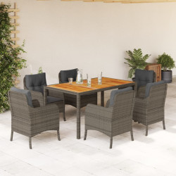 7 Pcs conjunto de jantar p/ jardim c/ almofadões vime PE cinza