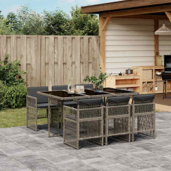 7 Pcs conjunto de jantar p/ jardim c/ almofadões vime PE cinza