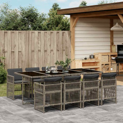 9 Pcs conjunto de jantar p/ jardim c/ almofadões vime PE cinza