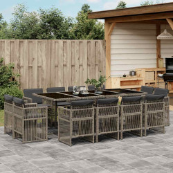 13 Pcs conjunto jantar p/ jardim c/ almofadões vime PE cinzento