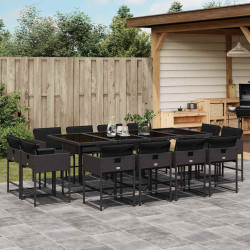 13 Pcs conjunto de jantar p/jardim com almofadões vime PE preto
