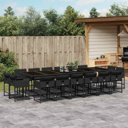 17 Pcs conjunto de jantar p/ jardim c/ almofadões vime PE preto