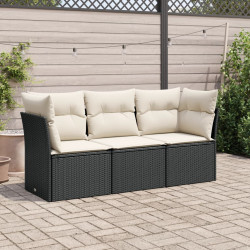 3 Pcs conjunto sofás de jardim com almofadões vime PE preto