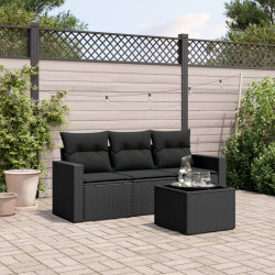 4 Pcs conjunto de sofás para jardim c/ almofadões vime PE preto