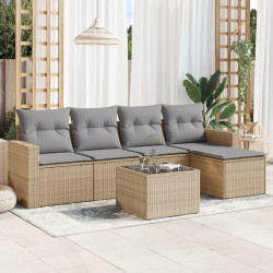 6 Pcs conjunto de sofás p/ jardim com almofadões vime PE bege