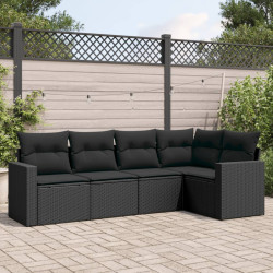 5 Pcs conjunto sofás de jardim com almofadões vime PE preto