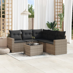 6 Pcs conjunto sofás de jardim com almofadões vime cinzento