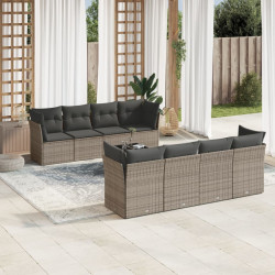 9 Pcs conjunto sofás p/ jardim com almofadões vime PE cinzento