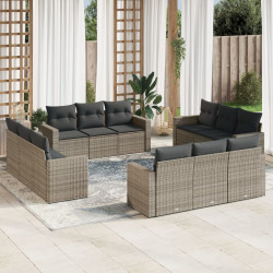 12 Pcs conjunto de sofás jardim c/ almofadões vime PE cinzento
