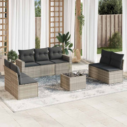 8 Pcs conj. sofás jardim c/ almofadões vime PE cinzento-claro