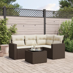 5 Pcs conjunto sofás p/ jardim c/ almofadões vime PE castanho