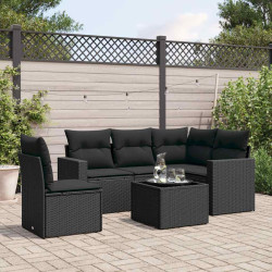 6 Pcs conjunto sofás de jardim c/ almofadões vime PE preto