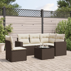 6 Pcs conjunto de sofás jardim c/ almofadões vime PE castanho