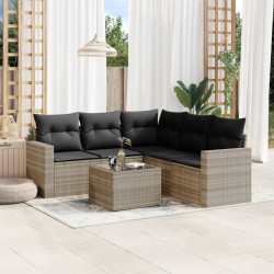 6 Pcs conj. sofás jardim com almofadões vime PE cinzento-claro