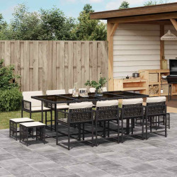 13 Pcs conjunto de jantar p/jardim com almofadões vime PE preto