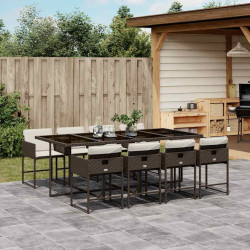 9 Pcs conjunto jantar p/ jardim c/ almofadões vime PE castanho