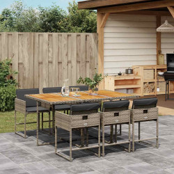 7 Pcs conjunto de jantar p/ jardim c/ almofadões vime PE cinza