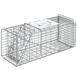 Armadilha para animais vivos dobrável 66x24x30,5 cm gaiola de captura com porta e alça para coelhos roedores prata