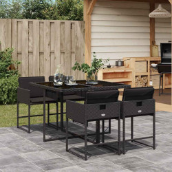 5 Pcs conjunto de jantar p/ jardim c/ almofadões vime PE preto