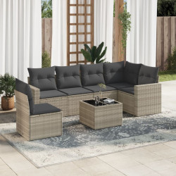 7 Pcs conj. sofás jardim com almofadões vime PE cinzento-claro